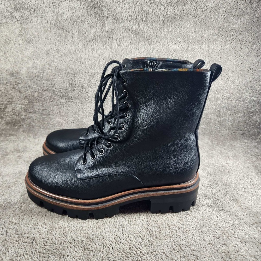 Korks Combat Boots Black Floral Lined Platform Lug Sole Women 10